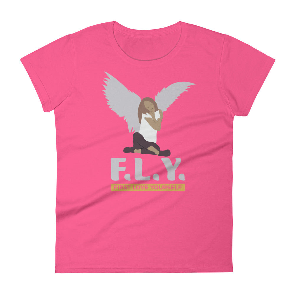 "F.L.Y." (First Love Yourself) Women's short sleeve t-shirt-T Shirts-TAU TRENDY TEES-Hot Pink-S-Wear-N-Share Apparel