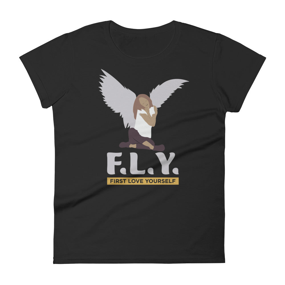 "F.L.Y." (First Love Yourself) Women's short sleeve t-shirt-T Shirts-TAU TRENDY TEES-Black-S-Wear-N-Share Apparel