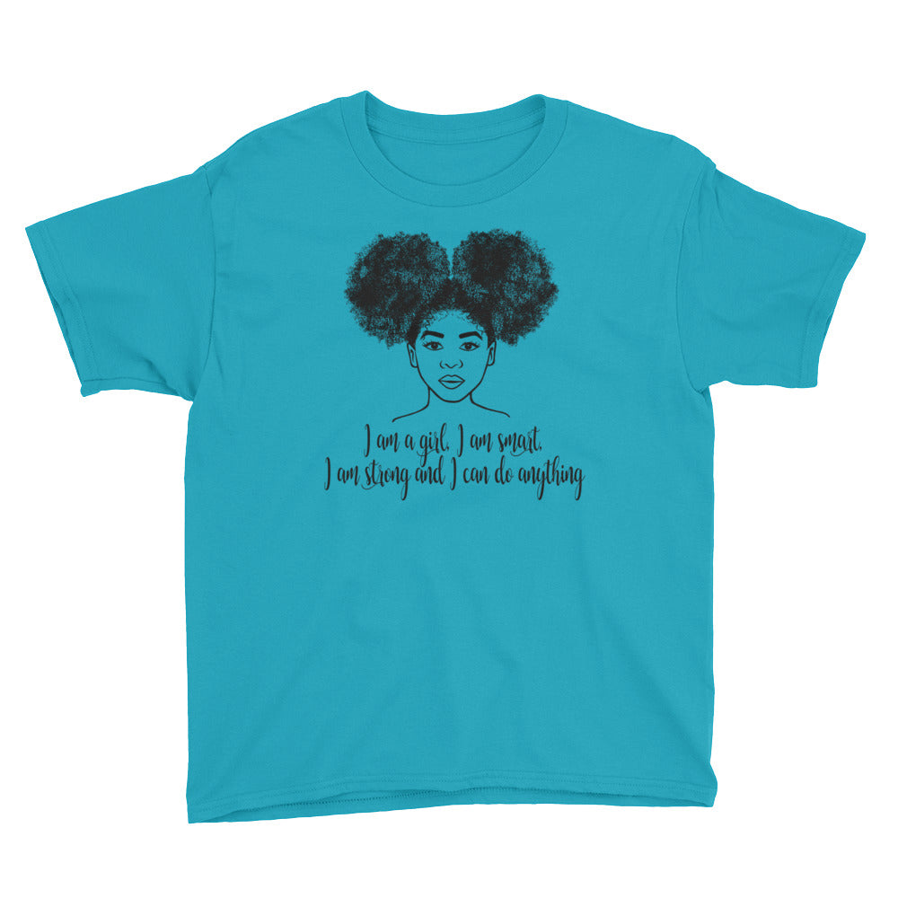 "I Am A Girl" Kids Short Sleeve T-Shirt-Kids-TAU TRENDY TEES-Caribbean Blue-XS-Wear-N-Share Apparel