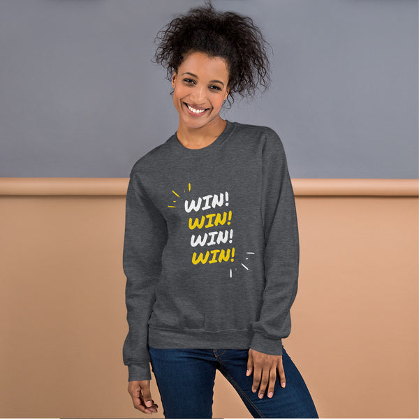 "Win! Win! Win! Win!" Unisex Sweatshirt-Sweatshirts-TAU TRENDY TEES-Dark Heather-S-Wear-N-Share Apparel