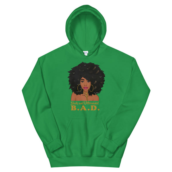 B. A. D. "Black and Determined" Unisex Hoodie-Hoodies-TAU TRENDY TEES-Irish Green-S-Wear-N-Share Apparel