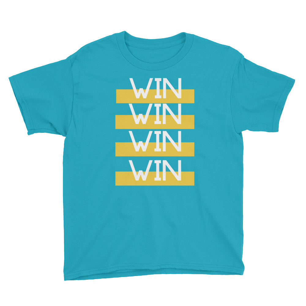 "WIN WIN WIN WIN" Youth Short Sleeve T-Shirt-Kids-TAU TRENDY TEES-Caribbean Blue-XS-Wear-N-Share Apparel
