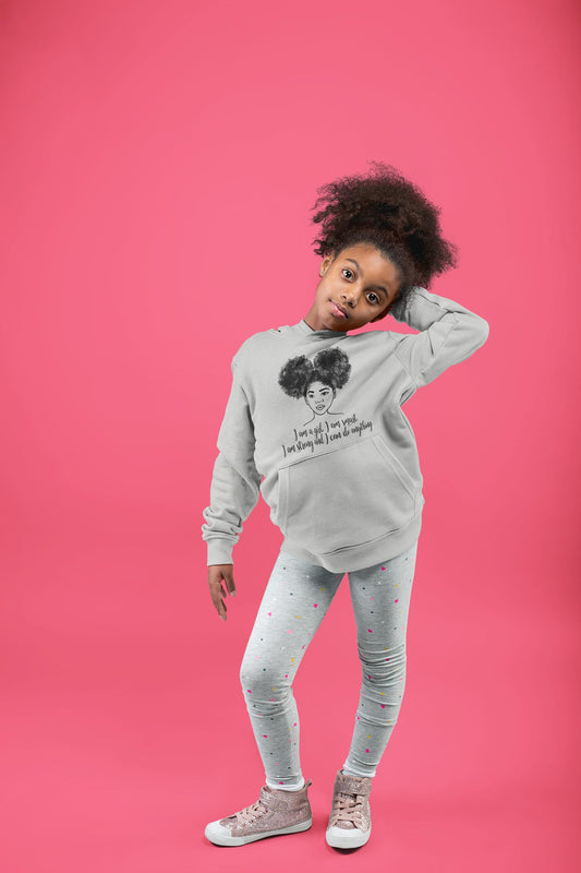 "I Am A Girl" Girls Hoodies-Kids-TAU TRENDY TEES-Heather Grey-XS-Wear-N-Share Apparel