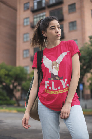 "F.L.Y." (First Love Yourself) Women's short sleeve t-shirt-T Shirts-TAU TRENDY TEES-Red-S-Wear-N-Share Apparel